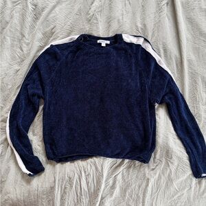 Subdued Dark Blue and White Cropped Chenille Sweater